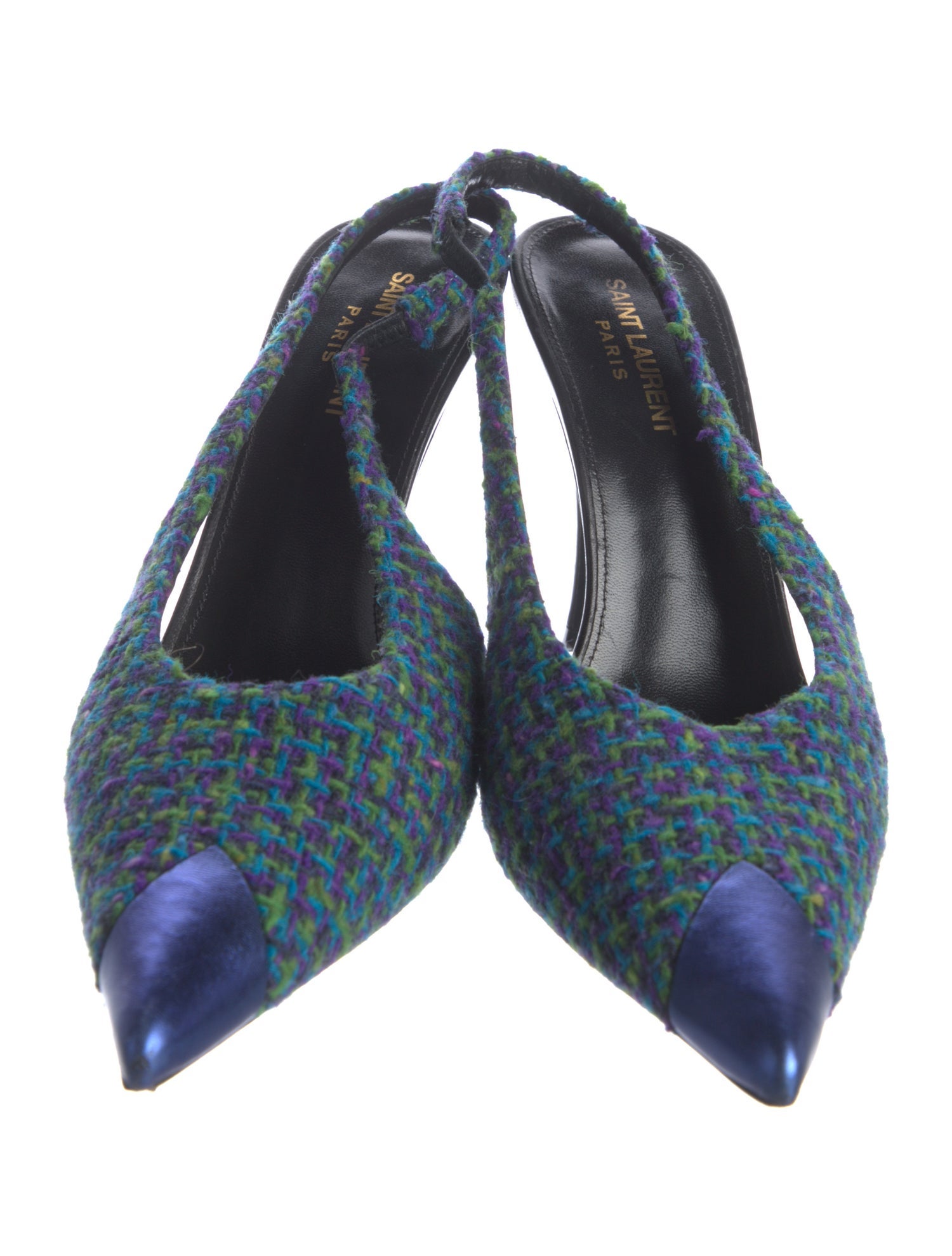 Saint Laurent Tweed Animal Print Slingback Pumps